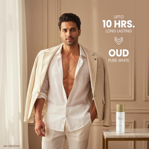 Image of Riya OUD Ivory Perfume Body Spray | Long-Lasting up to 10 Hours | Premium Oud with Warm Spice, Floral and Amber Notes | IFRA Certified | 200 ml