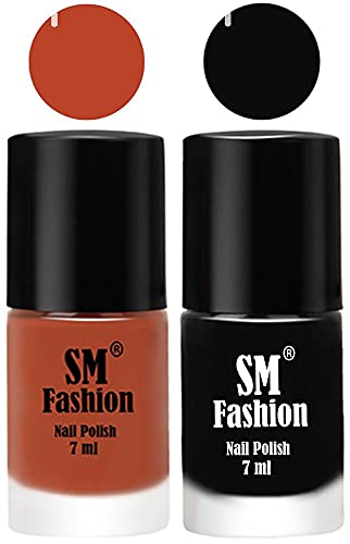 Image of Long Lasting Nail Polish | Nail Paint Combo 7 ml Each) - Set of 2 Light Coral-Black