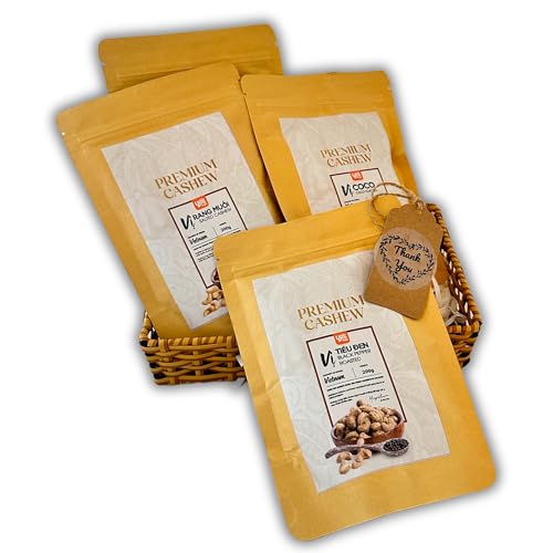 Triple Combo Cashews Gift Set (800g) - Enjoy Classic Lightly Salted, Just Right Spicy Kick Salt and Pepper, Creamy Coconut Crunch Cashew, Unique Flavors, Air Roasted with Dedicated Serving Tray