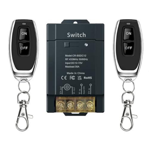 12V Wireless Remote Switch with 328 ft Long Range, DC 12V/24V/48V/72V Current Rating 30A, Remote Control Switch for Lights, Pump, Fan, Motor etc image 5