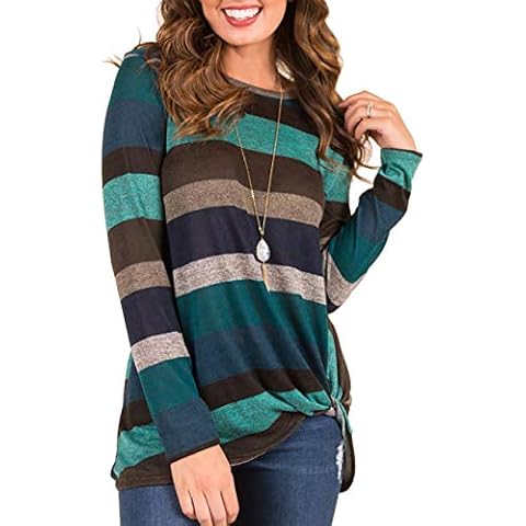 Women's Long Sleeve Striped Tunic Tops For Leggings Casual Swing Dress With Pockets (XX-Large, Z Knot Top-Blue) Cover