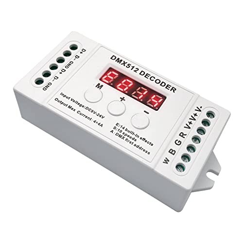 GIDEALED 4 Channel DMX Decoder with RDM Digital Display,DMX512 Dimmer Driver PWM RGBW LED Controller for RGBW LED Strip Light LED Module Light Input 9V-24VDC