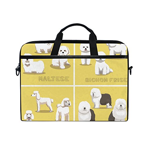 Laptop-Tasche, 35,6-38,1 cm (14-15 Zoll) Cartoon-Hund, süßer Leinenstoff, Laptoptasche, Handtasche mit Schultergurt für Damen und Herren