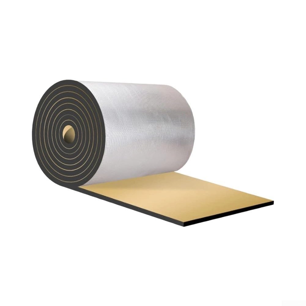 Rollo de algodón térmico reflectante con respaldo de aluminio para aislamiento de techo y pared de garaje, tapete absorbente de sonido negro, 50 cm de ancho, 5 m de largo, 5 mm de grosor (500 x 50 x 5