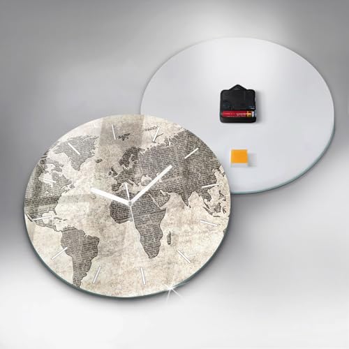 Horloge moderne en verre Wallfluent pour salon avec carte du monde - 5