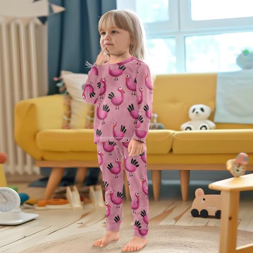 Pajama Sets Long Sleeve Pink Birds on Background Soft Comfy Sleepwear 2 Piece PJS 3-8T4