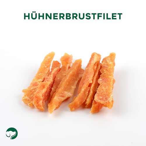 Topdog Hähnchenbrustfilet für Hunde 10x 80g - Hühnerstreifen - 100% natürlich ohne Zusatzstoffe - Schonend luftgetrocknet & fettarm - Idealer Kausnack für Hunde Aller Größen und Altersstufen