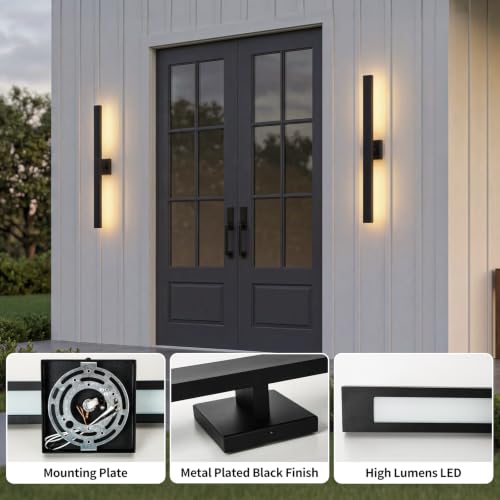 Image of Aluminum 32 Inch Modern Wall Sconces Set of 2 LED 26W Black Sconce