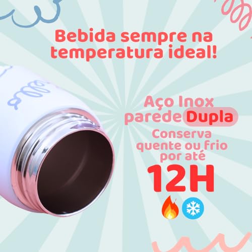 Garrafa de Água Inox Térmica Infantil 500mlCom Canudo Colorida (Branca)