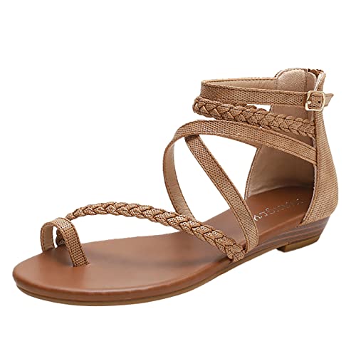 Sandales plates rétro marron pour femme en taille 38.5 avec bride de cheville