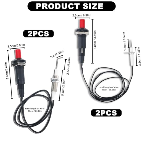 BTFO 4stk Propan-Druckknopf-Piezo-Zündset mit Keramikelektrode und Langem Draht, Piezo-Funkenzünder für Ofen Kamin Gasgrill Heizung Herd