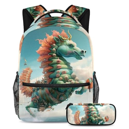 Sac à dos hippocampe bleu horizon océan pour le collège et les sorties