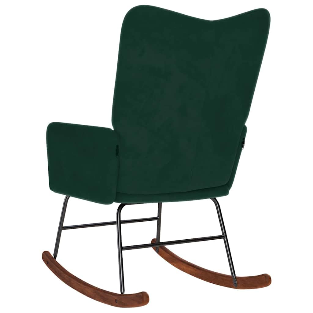 Schaukelstuhl Dunkelgrün Samt - Bequemer Relaxsessel mit Holzkufen und Metallgestell, Polstersessel für Wohnzimmer, Schlafzimmer & Leseecke, Loungesessel Gepolstert, 61x78x98 cm