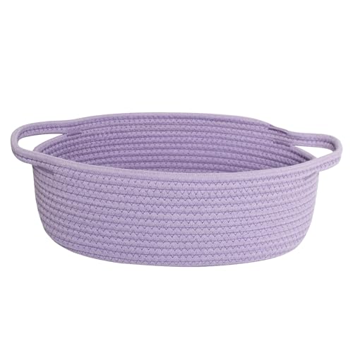 WILLITAT Basket for Gifts Empty 13x 9x 5 Small Purple Woven Rope Bin Gift Basket Empty Kids Dog Cat Toy Bin Box Cute Baby Nursery Organizer Decorative Storage with Handles Purple Room Decor