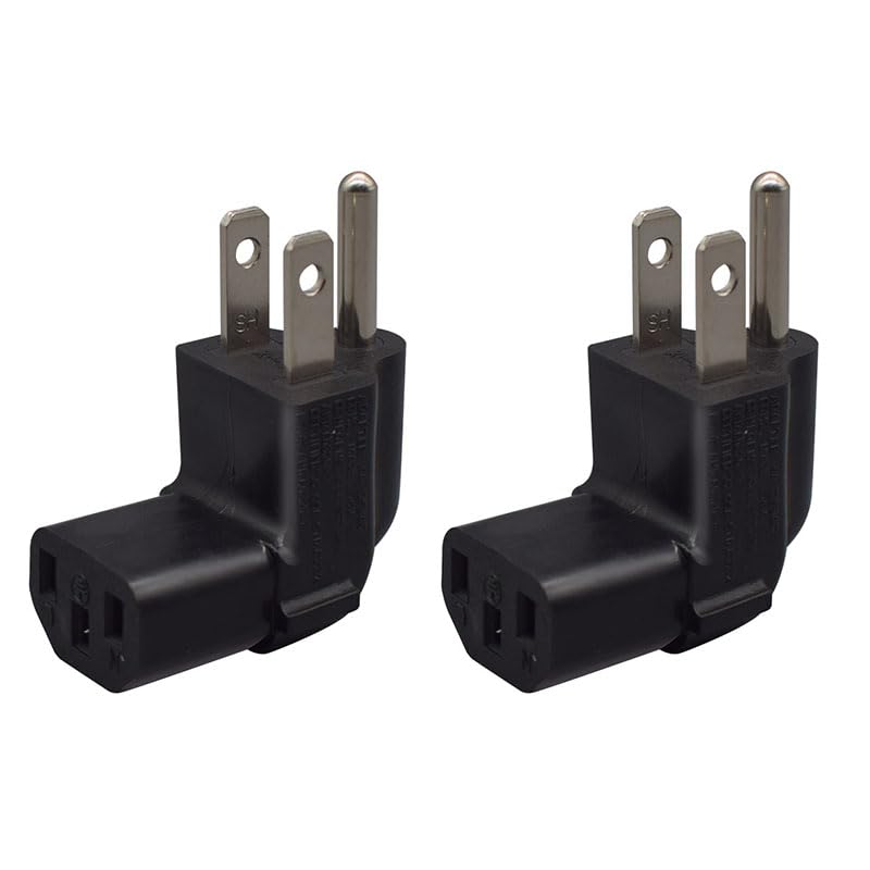 Strhowill (2pack) 90 Degree NEMA 5-15P to IEC320 C13 AC Power Converter,Computer Power Extension Adapter,L-Shaped US 3 Prong Male Plug to C13 Female