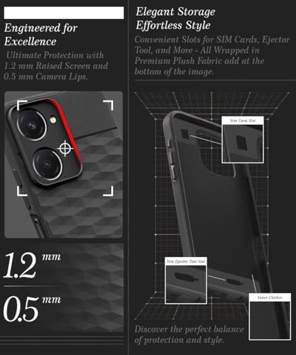 Image of WOW IMAGINE Back Cover for iQOO Z9 Lite | Vivo T3 Lite 5G | Y18t | Y18 | Y18e | Y03 | Y28s | Y37 with Hexa Cube Design | Inner Velvet Fabric | Matte Silicone Flexible Case | Camera Protection - Black