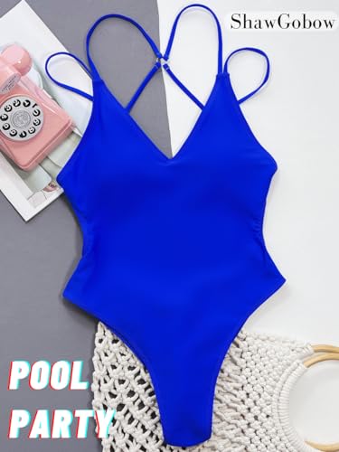 Image of ShawGobow Sexy Swimsuit for Women,Backless Scrunch Butt High Cut Monokini,One Piece Cheeky Bathing Suit Beach Pool Party