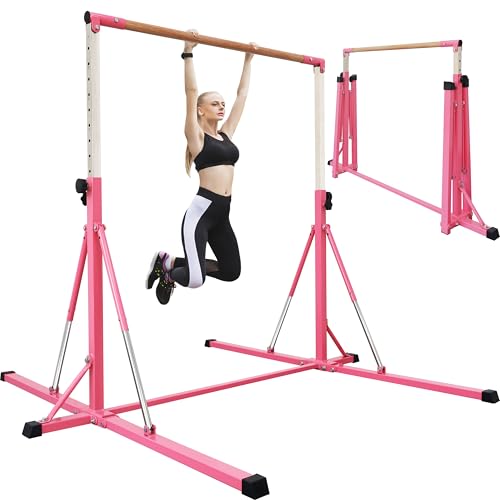 FC FUNCHEER Foldable Gymnastics bar, Gymnastic Bar for Kids Ages 3-20,Gymnastic Kip Bar, 5.3FT/ 8FT Base Length,Adjutable from 35.4