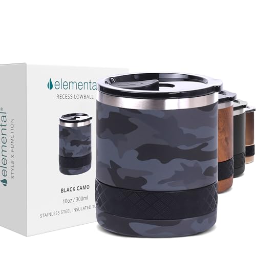 Elemental Recess Lowball 10oz Stainless Steel Tumbler Whiskey Glass w/Lid