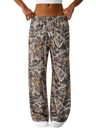 SOFIA'S CHOICE Women's Camo Sweatpants Baggy Pants Y2k Wide Leg Low Rise Sweatpants