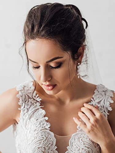 SWEETV Vine Wedding Earrings for Brides, Bridesmaids Earrings Gifts, Leaf Bridal Drop Earrings, Silver Cubic Zirconia Dangling Earrings for Prom Formal Party4