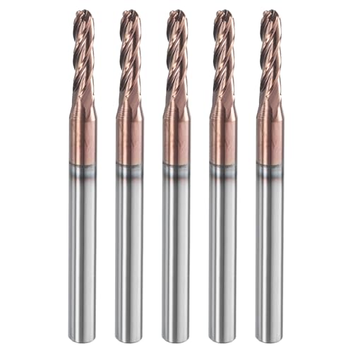 sourcing map 5 Pcs Ball Nose End Mill 4 Flute 3/32 Diameter 1/8 Shank Tungsten Carbide AlTiN Coated Spiral CNC Router Bits 3/8 Cutting Length Single End Ball for Carving Engraving Grinding