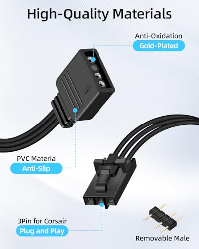 Image of GELRHONR 3 Pin to 5V 3 Pin ARGB Female Adapter for Cor-sair RGB Hub, Commander Core, iCUE Commander Core XT and Lighting Node Core, 2Pack (3 Pin to ARGB)