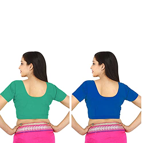 Image of Namita Women's Rubia Cotton Solid Half Sleeve Blouse (U-COT-COM-2-LIGHTGREEN-NAVYBLUE-36 Light Green, Navy Blue 36)