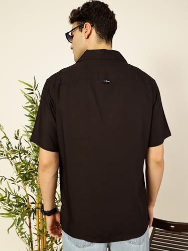 Image of Thomas Scott Men Half Sleeves Camp Collar Oversize Fit Solid Casual Shirt