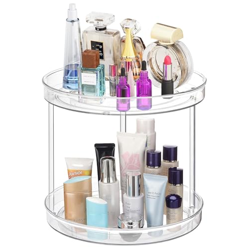 URALFA 2 Tier Lazy Susan Turntable, 9 Inch Clear Organizer for Cabinet