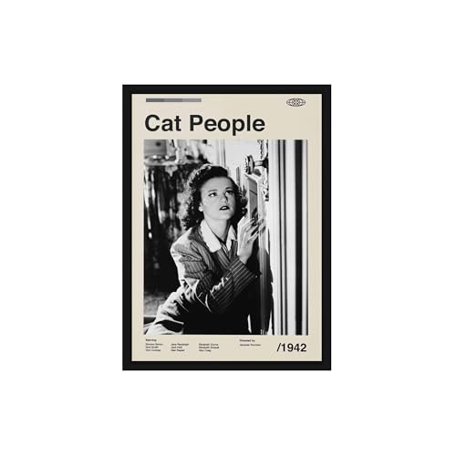Image of BLINKART Cat People (1942) Movie Poster Frame 8x12 Inch | Premium 300 GSM Paper Wall Print | Mid Century Vintage Film Artwork for Home, Bedroom, Living Room, Office | Framed Photo Decor