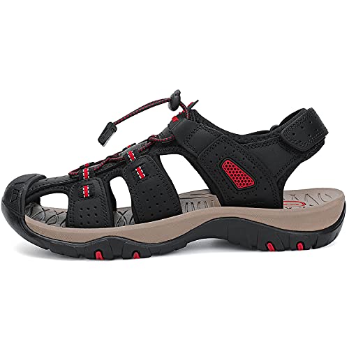 Image of FLARUT Mens Closed Toe Hiking Sandals,Leather Athletic Water Shoes | Durable Leather Upper,Excellent Toe Protection,Grip Rubber Outsole,Lightweight&Cushion EVA Midsole