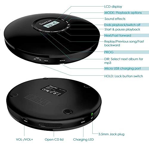 Gueray CD Player tragbar mit 1400 mAh Akku und Kopfhörer Tragbare CD-Player mit 3,5 auf 3,5 mm AUX-Kabel für Kinder… - Image 6