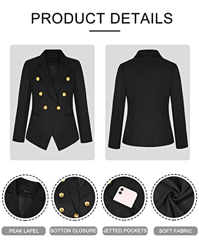 Mintlimit Women's Vintage Double Breasted Slim Fit Long Sleeve Suit Blazer Jacket With Pockets (Black,Size Xl) #TOP3