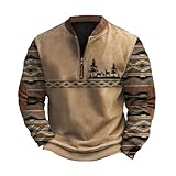Aztec Jacket Men Quarter Zip Cowboy Country Textured Quilted Sweatshirts Oversized Crewneck Long Sleeve Half Zip Jackets Soft Streetwear Color Block Aztec Half Jacket Fashion Spring Clothes