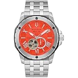 Bulova Orologio automatico da uomo Marine Star Series A, cassa in acciaio inossidabile color argento con quadrante arancione da 44 mm (stile: 98A333)