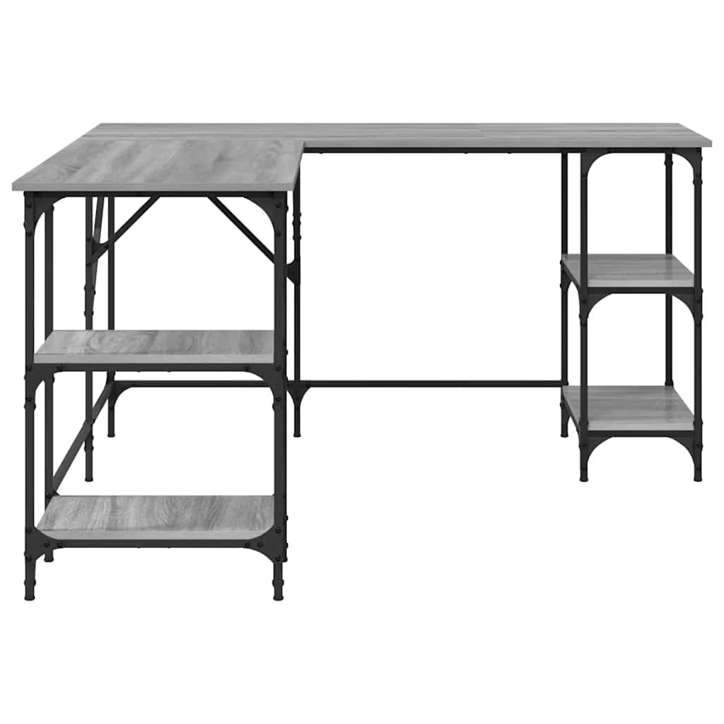 Scrivania ad Angolo a L 139x139 cm in Legno Multistrato e Metallo | Tavolo porta pc angolare salvaspazio per studio e ufficio con ripiani aperti e robusto telaio industriale in metallo