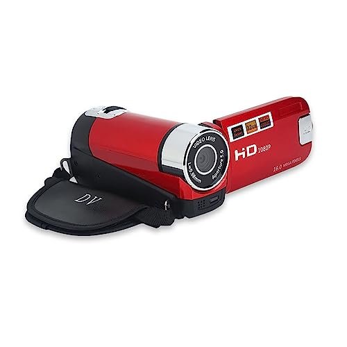 Caméscope de Caméra Vidéo, Caméscope à Zoom Numérique 16X Full HD, Rotation de 270 Degrés, Enregistreur de Caméra DV avec 1 Batterie pour Voyage (Rouge)