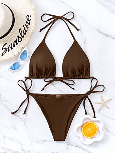 Image of Bikinis Swimsuit Set for Women Swimwear Triangle Bathing Suit Tie String Thong