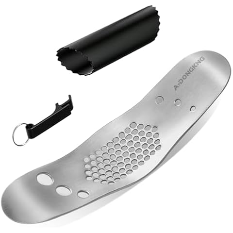 Garlic Press Rocker & Leaf Herb Stripper with Silicone Roller Peeler and Bottle Opener(Color Random), Stainless Steel Garlic Crusher Chopper Squeezer Slicer Mincer Press Cover