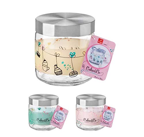 Bormioli Confezione da 3 pz Contenitori GIARA barattoli in Vetro Decorato con Tappo ermetico salvafreschezza Sale Zucchero caffè Tris Barattolo...