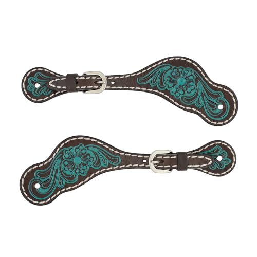 Turquoise Cross Carved Turquoise Flower Ladies' Spur Straps Dark Oil 45-0425, 1 Count (Pack of 1)