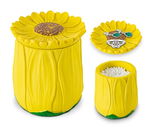 GABROC Sunflower Q Tip Holder For Bathroom 2 Qtip Holder Yellow Bathroom Cotton Ball And Qtip Organizer Qtips Holder Bathroom Set Cotton Swab Container Resin Qtip Jar