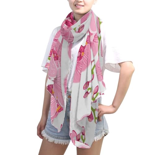 OTVEE Silk Like Scarf Exotic Pink Orchid Phalaenopsis Flowers Scarf Soft Lightweight Chiffon Scarf Shawl Wrap for Women4