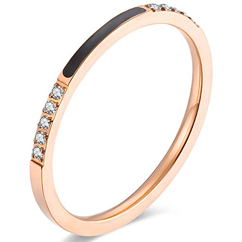 XAHH 2mm Rose Gold Titanium Steel Eternity Ring for Women Cubic Zirconia Anniversary Wedding Engagement Band Size 5-9 Size 9