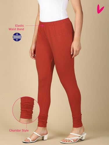 Image of Lux Cozi PYNK Solid Premium Cotton Lycra Churidar Leggings for Women | Regular Fit Elastic Waist Full Length Women Leggings | Free Size