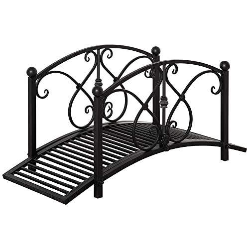 Outsunny 102L x 48W x 49H Classic Metal Garden Bridge with Safety Railings Arc Footbridge Decorative...