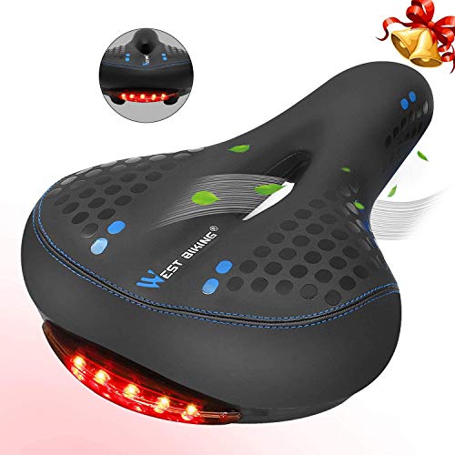 West Biking Black Gel Bike Seat, Bicycle Saddles Cushion Dual Spring Designed Memory