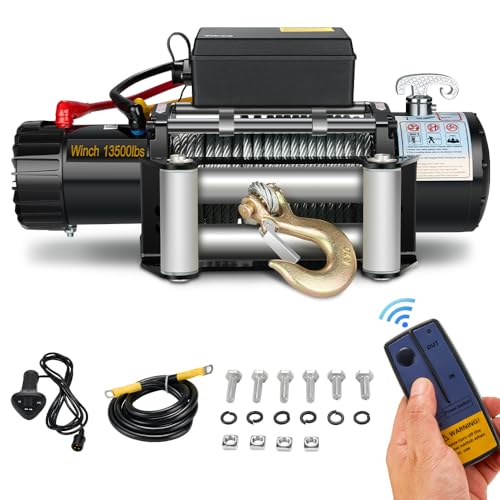 STANEW Treuil Électrique 13500lbs/6075kg 12V, Moteur Haute Puissance, Treuil de Récupération avec Câble en Acier Solide, Treuil Électrique avec Télécommande sans fil, Portable et Puissant