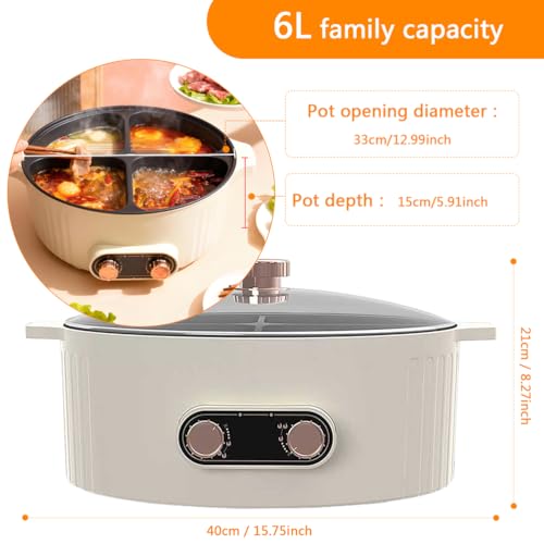 Electric Hot Pot with Divider, Four Grid Multifunctional Stew Pot, 4-Flavor Chinese Shabu Shabu Pot, for Family Gatherings Parties,White - Image 3